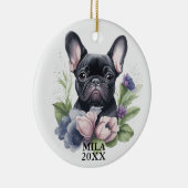 Custom Zwart Frenchie Pug Dog Waterverf Kerst Keramisch Ornament (Rechts)