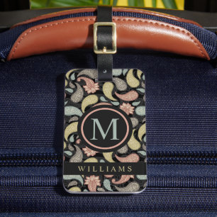Custom Zwart Geel Blauw Roze Paisley Patroon Bagagelabel