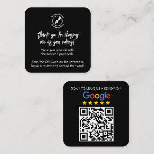 Custom Zwart Google Review QR Code Bedankt Notaris Vierkante Visitekaartje