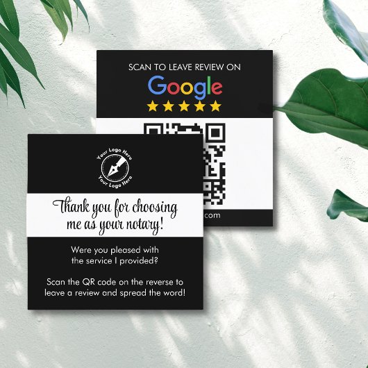 Custom Zwart Google Review QR Code Bedankt Notaris Vierkante Visitekaartje