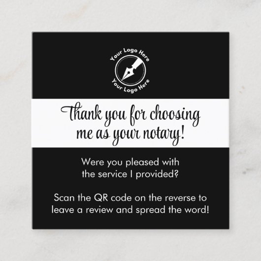 Custom Zwart Google Review QR Code Bedankt Notaris Vierkante Visitekaartje (Voorkant)