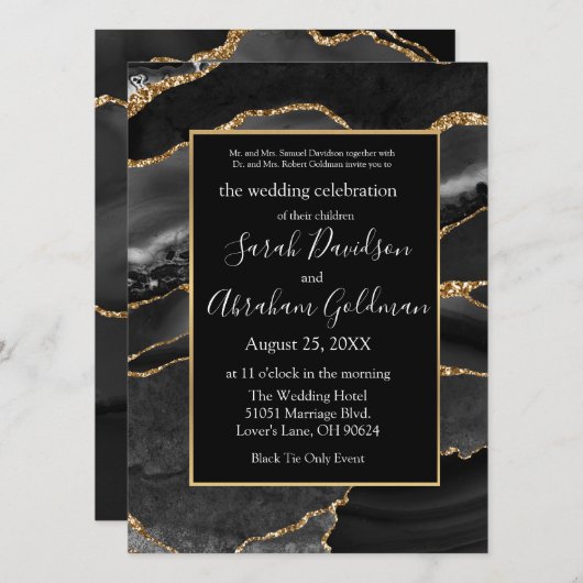 Custom Zwart Goud Folie Agaat Bruiloft Uitnodiging (Voorkant / Achterkant)