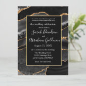 Custom Zwart Goud Folie Agaat Bruiloft Uitnodiging (Staand voorkant)