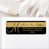 Custom Zwart Goud Folie Monogram Letter Return Etiket (Insitu)
