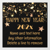 Custom Zwart & Goud Gelukkig Nieuwjaar 12x12 Raamsticker (Vel)