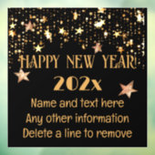 Custom Zwart & Goud Gelukkig Nieuwjaar 12x12 Raamsticker (Vel 3)