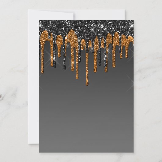 Custom Zwart & Goud Glitter Drip Happy Birthday Kaart (Achterkant)