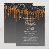 Custom Zwart & Goud Glitter Drip Happy Birthday Kaart (Voorkant / Achterkant)