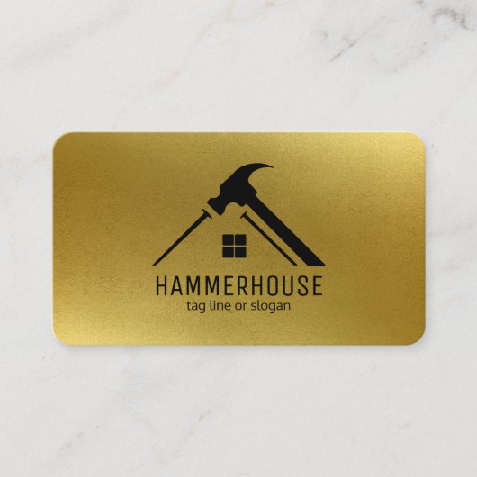 Custom Zwart + Goud Home Bouw Hamer Nail Visitekaartje (Voorkant)
