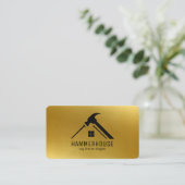 Custom Zwart + Goud Home Bouw Hamer Nail Visitekaartje (Staand voorkant)