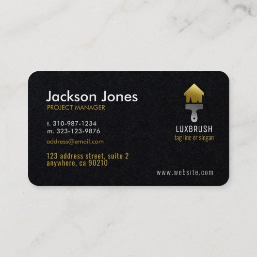 Custom Zwart + Goud Huis Schilderen Penseel Visitekaartje (Achterkant)