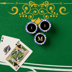 Custom Zwart Goud Monogram 1 Home Toernooi Game Poker Chips