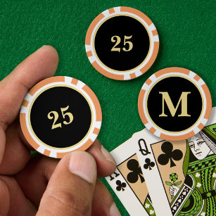 Custom Zwart Goud Monogram 25 Home Toernooi Game Poker Chips