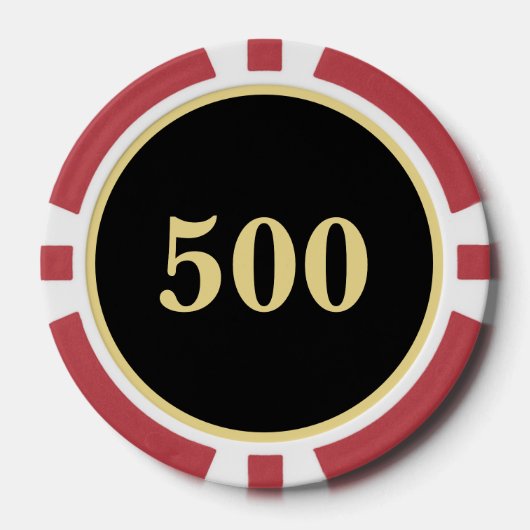 Custom Zwart Goud Monogram 500 Toernooi Game Rood Poker Chips (Voorkant)