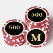 Custom Zwart Goud Monogram 500 Toernooi Game Rood Poker Chips (Opstapeling)