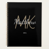 Custom Zwart Goud Monogram Initiaal Naam Minimalis Planner (Voorkant)