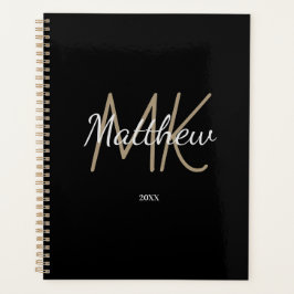 Custom Zwart Goud Monogram Initiaal Naam Minimalis Planner