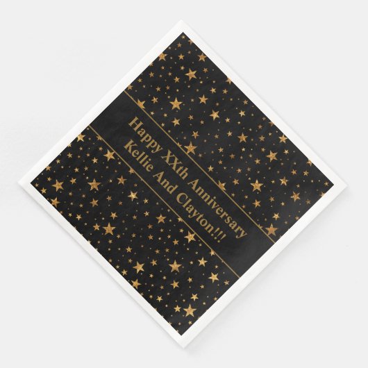 Custom Zwart/Goud Sterren Bruiloft Jubileum Servet (Hoek)