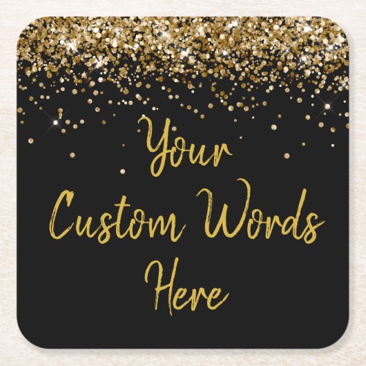 Custom Zwart & Goud Verjaardagsfeestje Glitter Kartonnen Onderzetters (Voorkant)