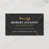 Custom Zwart + Gouden sleutel Realtors Luxe Modern Visitekaartje (Voorkant)