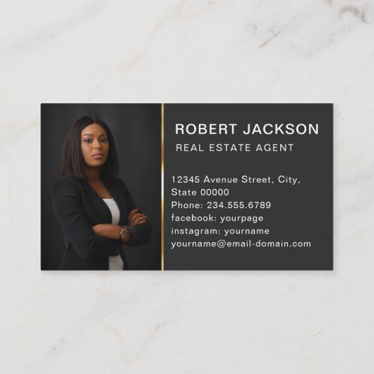 Custom Zwart + Gouden sleutel Realtors Luxe Modern Visitekaartje (Achterkant)