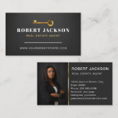 Custom Zwart + Gouden sleutel Realtors Luxe Modern Visitekaartje (Voorkant / Achterkant)