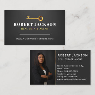 Custom Zwart + Gouden sleutel Realtors Luxe Modern Visitekaartje