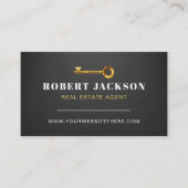 Custom Zwart + Gouden sleutel Realtors Luxe Modern Visitekaartje (Voorkant)