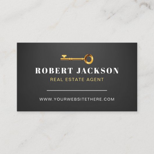 Custom Zwart + Gouden sleutel Realtors Luxe Modern Visitekaartje (Voorkant)