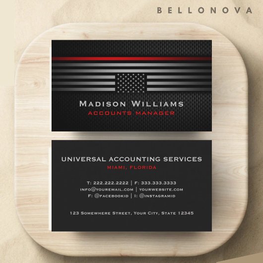 Custom Zwart Grijs Rood De Amerikaanse Vlag Premiu Visitekaartje