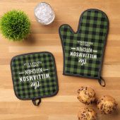 Custom Zwart Groen Buffel Lumberjack Plaid Ovenwant & Pannenlap Set (Top down)