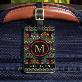 Custom Zwart Groen Rood Blauw Aztec Patroon Bagagelabel