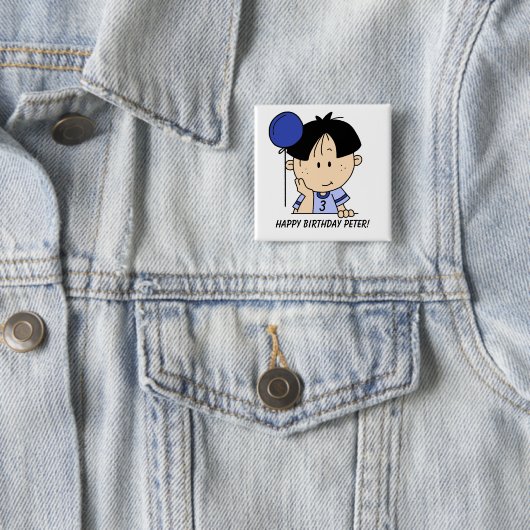 Custom Zwart Haired Boy Verjaardag Button (In situ)