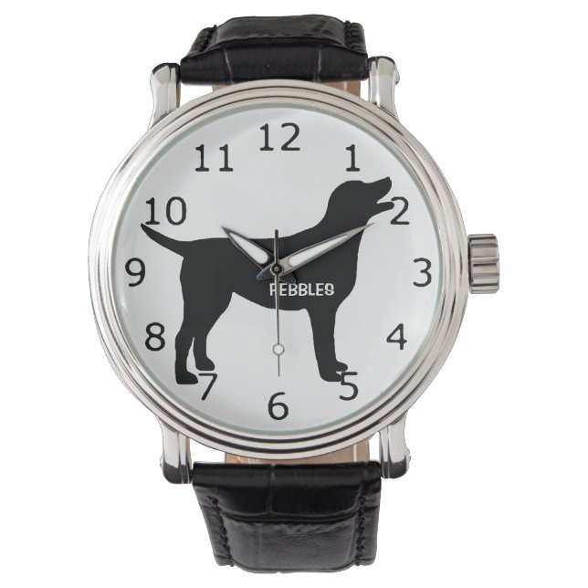 CUSTOM Zwart Lab Hond Silhouet Horloge (Voorkant)
