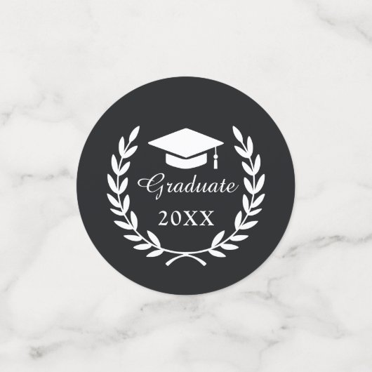 Custom Zwart Laurel Krans Embleem Afstuderen Foto Confetti (Kleine voorkant)