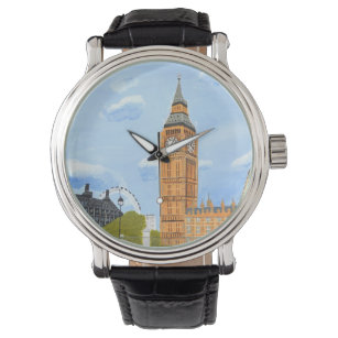 Custom Zwart  Leather Big Ben Horloge