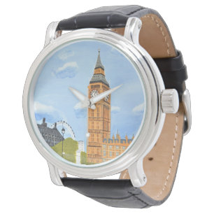 Custom Zwart  Leather Big Ben Horloge