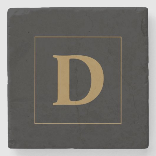 Custom zwart met gouden familie Initiaal Stenen Onderzetter (Voorkant)