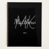 Custom Zwart Monogram Initiaal Naam Minimalistisch Planner (Voorkant)