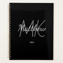 Custom Zwart Monogram Initiaal Naam Minimalistisch Planner