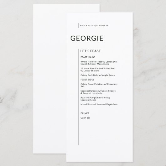 Custom Zwart op Wit Geïsoleerde Namen Bruiloft Opt Menu (Voorkant / Achterkant)