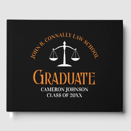 Custom Zwart Oranje Recht School Afstudeerfeest Gastenboek (Voorkant)