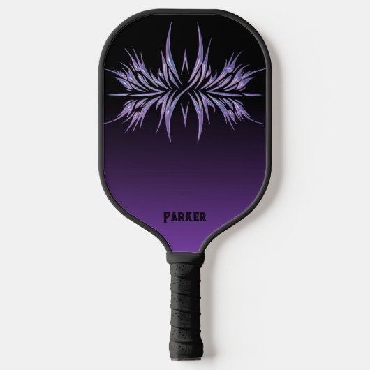 Custom Zwart & Paarse met Tribal Design & Naam Pickleball Paddle (Voorkant)