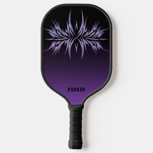 Custom Zwart & Paarse met Tribal Design & Naam Pickleball Paddle (Achterkant)