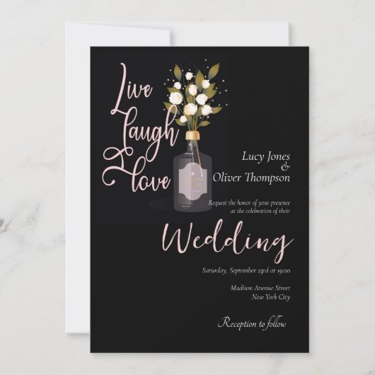 Custom Zwart Romantisch Bloemen Bruiloft Kaart w / (Voorkant)