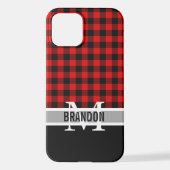 Custom Zwart Rood Buffel Lumberjack Plaid Patroon iPhone Hoesje (Achterkant)