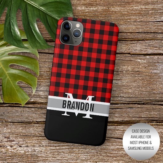 Custom Zwart Rood Buffel Lumberjack Plaid Patroon iPhone Hoesje