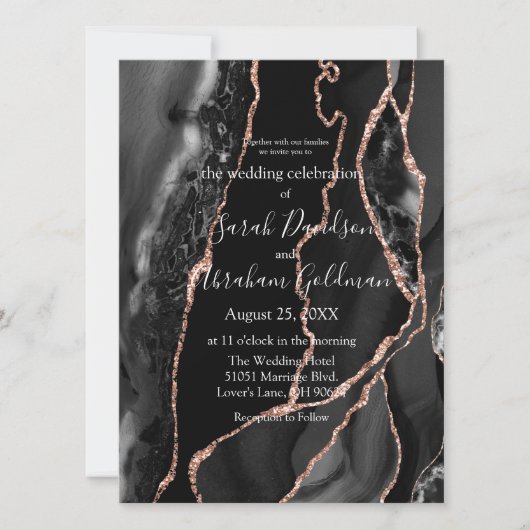 Custom Zwart Roos Gouden Folie Agaat Bruiloft Kaart (Voorkant)