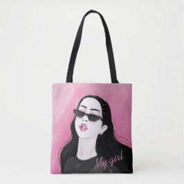 Custom Zwart Roze Modern Meisje Grafisch Gedrukt Tote Bag