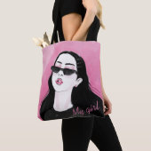 Custom Zwart Roze Modern Meisje Grafisch Gedrukt Tote Bag (Dichtbij)